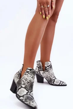 Damskie Boto Damskie Wężowe Botki Z Wycięciami Czarno-Białe Caderina