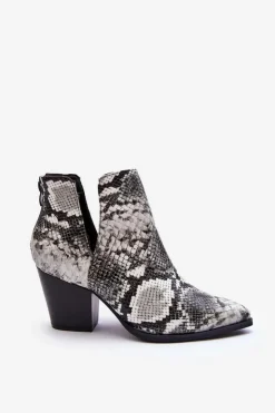 Damskie Boto Damskie Wężowe Botki Z Wycięciami Czarno-Białe Caderina