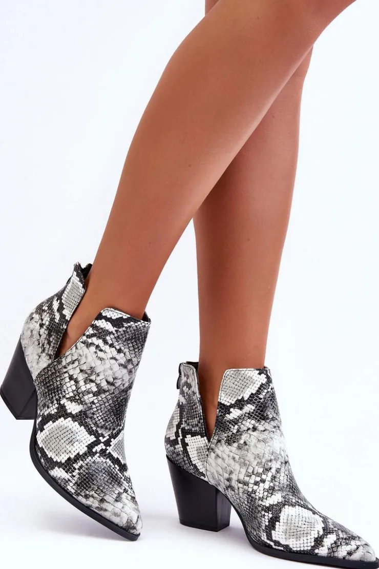 Damskie Boto Damskie Wężowe Botki Z Wycięciami Czarno-Białe Caderina