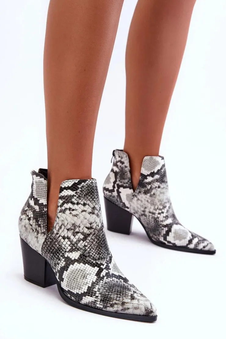 Damskie Boto Damskie Wężowe Botki Z Wycięciami Czarno-Białe Caderina