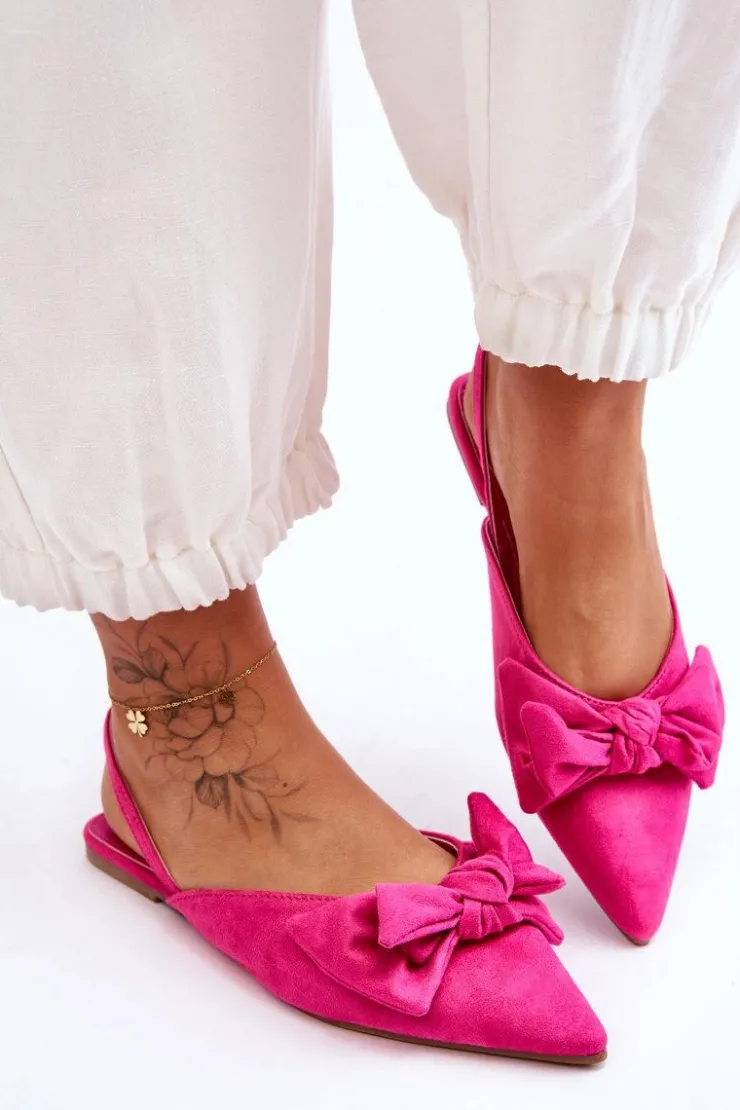 New Boto Damskie Wsuwane Baleriny Z Kokardą Fuksja Nadine