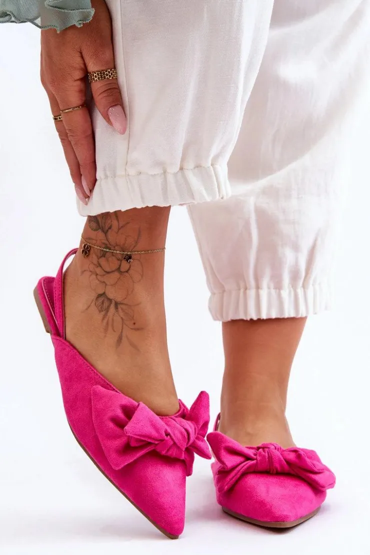 New Boto Damskie Wsuwane Baleriny Z Kokardą Fuksja Nadine