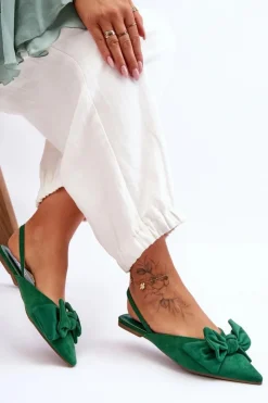 Damskie Boto Damskie Wsuwane Baleriny Z Kokardą Zielone Nadine