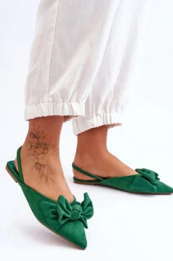 Damskie Boto Damskie Wsuwane Baleriny Z Kokardą Zielone Nadine