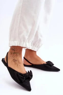 Boto Baleriny Klasyczne*Damskie Wsuwane Baleriny Z Kokardą Czarne Nadine