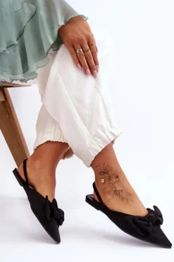 Boto Baleriny Klasyczne*Damskie Wsuwane Baleriny Z Kokardą Czarne Nadine