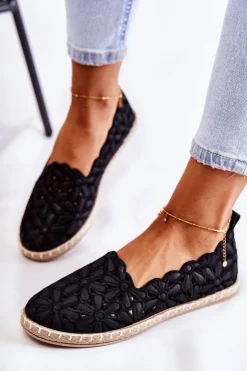 Evento Damskie Wsuwane Baleriny W Kwiaty Czarne Vennice