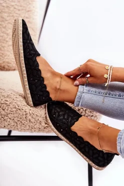 Evento Damskie Wsuwane Baleriny W Kwiaty Czarne Vennice