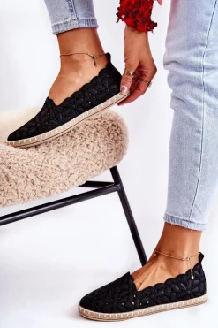 Evento Damskie Wsuwane Baleriny W Kwiaty Czarne Vennice