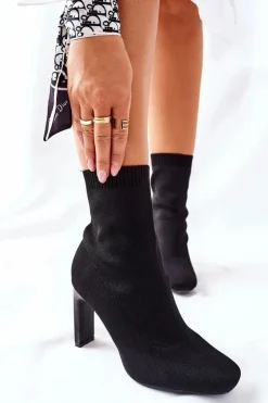 Best Boto Damskie Wsuwane Botki Ze Skarpetą Czarne Tonight