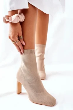 Boto Botki Na Słupku|Czarne Botki*Damskie Wsuwane Botki Ze Skarpetą Khaki Tonight