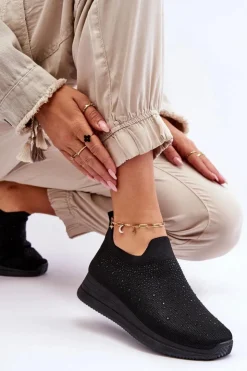 Boto Damskie Wsuwane Buty Sportowe Z Dżetami Czarne Gianni