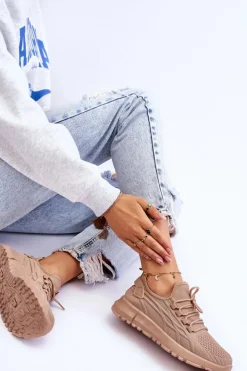 Boto Sneakersy Damskie*Damskie Wsuwane Buty Sportowe Sneakersy Ciemnobeżowe Rosett