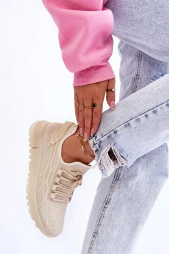 Discount Boto Damskie Wsuwane Buty Sportowe Sneakersy Beżowe Rosett