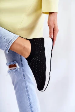 Boto Sneakersy Damskie*Damskie Wsuwane Buty Sportowe Z Cyrkoniami Czarne Calsey