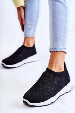 Boto Sneakersy Damskie*Damskie Wsuwane Buty Sportowe Z Cyrkoniami Czarne Calsey