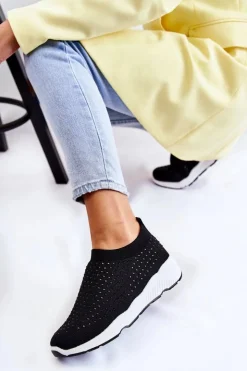 Boto Sneakersy Damskie*Damskie Wsuwane Buty Sportowe Z Cyrkoniami Czarne Calsey
