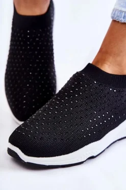 Boto Sneakersy Damskie*Damskie Wsuwane Buty Sportowe Z Cyrkoniami Czarne Calsey