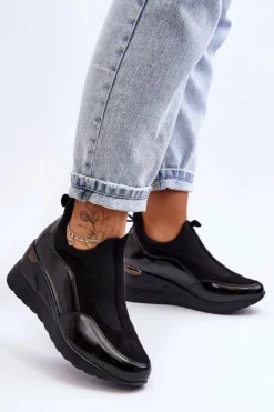 Evento Sneakersy Damskie*Damskie Wsuwane Buty Sportowe Na Koturnie Czarne Farro