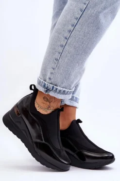 Evento Sneakersy Damskie*Damskie Wsuwane Buty Sportowe Na Koturnie Czarne Farro