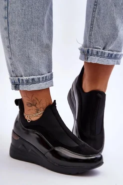 Evento Sneakersy Damskie*Damskie Wsuwane Buty Sportowe Na Koturnie Czarne Farro