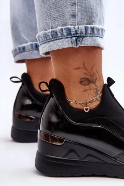 Evento Sneakersy Damskie*Damskie Wsuwane Buty Sportowe Na Koturnie Czarne Farro