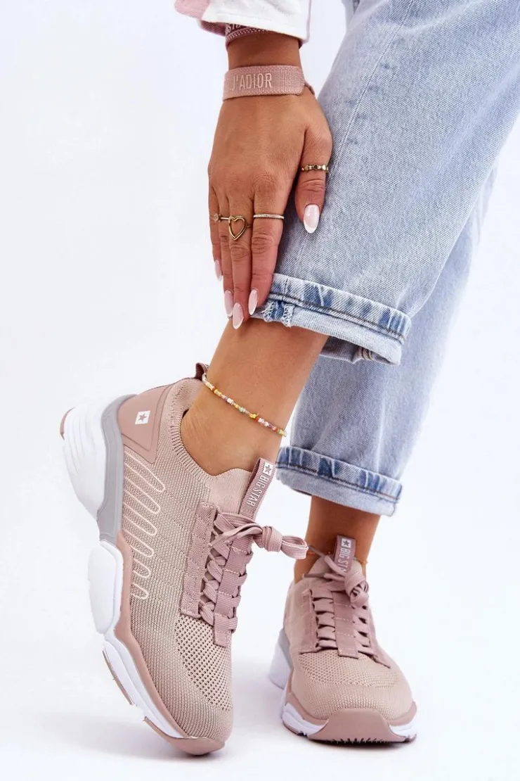 Big Star Shoes Buty Sportowe Big Star|Sneakersy Damskie*Damskie Wsuwane Buty Sportowe Memory Foam System Big Star LL274A141 Nude