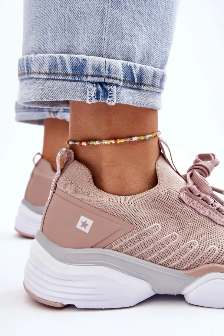 Big Star Shoes Buty Sportowe Big Star|Sneakersy Damskie*Damskie Wsuwane Buty Sportowe Memory Foam System Big Star LL274A141 Nude