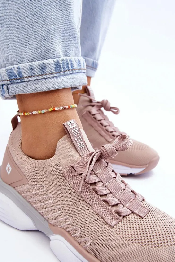 Big Star Shoes Buty Sportowe Big Star|Sneakersy Damskie*Damskie Wsuwane Buty Sportowe Memory Foam System Big Star LL274A141 Nude