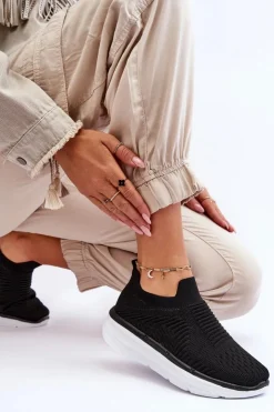 New Boto Damskie Wsuwane Buty Sportowe Czarne Ferive Czarny