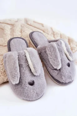 Boto Kapcie Klasyczne*Damskie Wsuwane Futrzane Papcie Szare Remmi