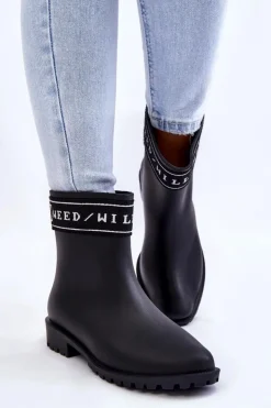 Boto Kalosze Damskie*Damskie Wsuwane Kalosze Na Płaskim Obcasie Czarne Coreta