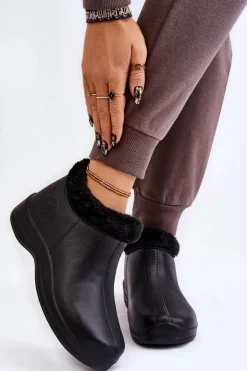 Damskie Boto Damskie Wsuwane Kalosze Ocieplane Czarne Izera