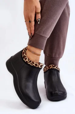 Best Boto Damskie Wsuwane Kalosze Ocieplane Cętki Czarne Izera