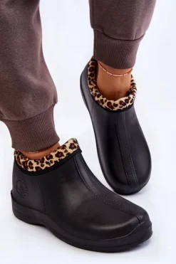 Best Boto Damskie Wsuwane Kalosze Ocieplane Cętki Czarne Izera