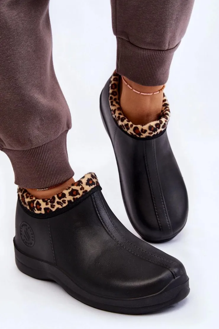 Best Boto Damskie Wsuwane Kalosze Ocieplane Cętki Czarne Izera