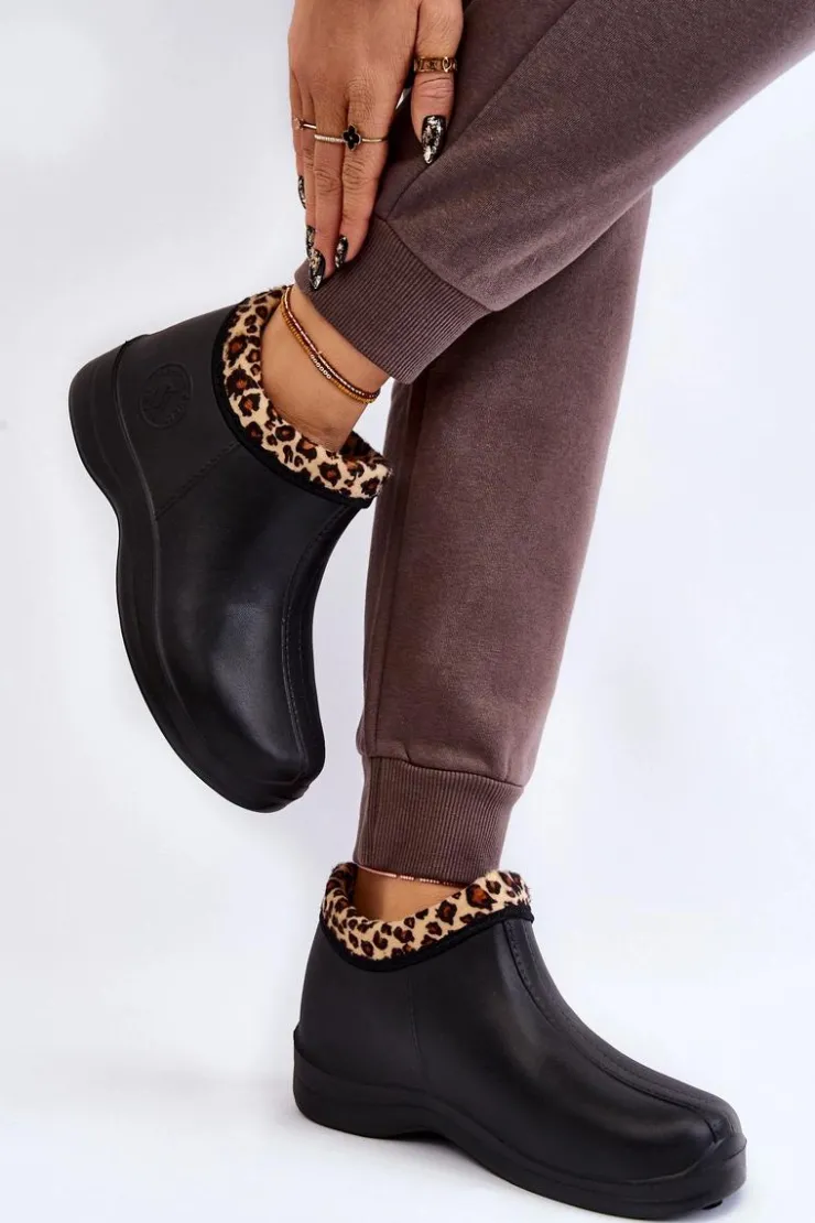 Best Boto Damskie Wsuwane Kalosze Ocieplane Cętki Czarne Izera