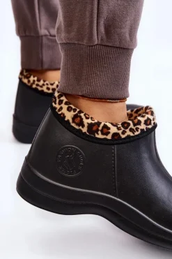 Best Boto Damskie Wsuwane Kalosze Ocieplane Cętki Czarne Izera