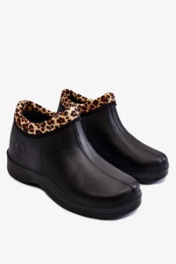 Best Boto Damskie Wsuwane Kalosze Ocieplane Cętki Czarne Izera