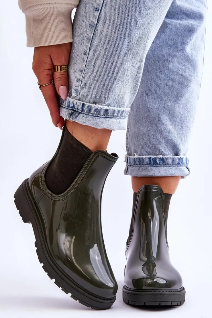 Online Boto Damskie Wsuwane Kalosze Sztyblety Ciemnozielone Larone