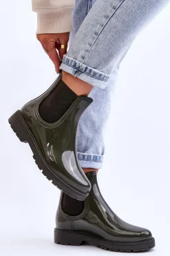 Online Boto Damskie Wsuwane Kalosze Sztyblety Ciemnozielone Larone