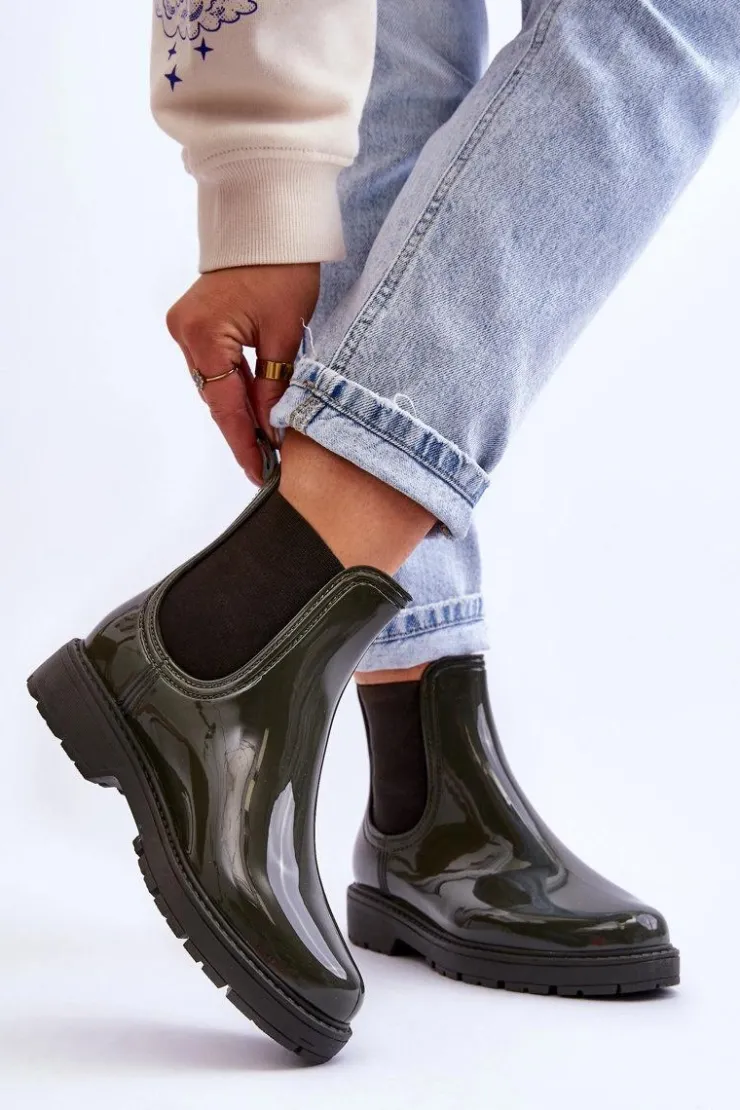 Online Boto Damskie Wsuwane Kalosze Sztyblety Ciemnozielone Larone