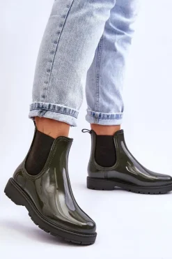 Online Boto Damskie Wsuwane Kalosze Sztyblety Ciemnozielone Larone