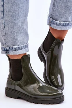 Online Boto Damskie Wsuwane Kalosze Sztyblety Ciemnozielone Larone