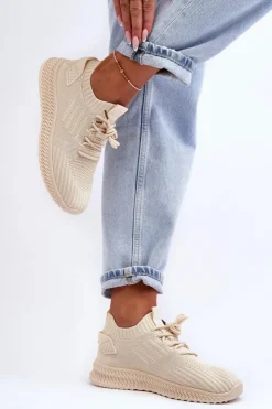 Damskie Boto Damskie Wsuwane Materiałowe Buty Sportowe Beżowe Zauna