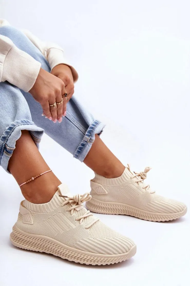 Damskie Boto Damskie Wsuwane Materiałowe Buty Sportowe Beżowe Zauna