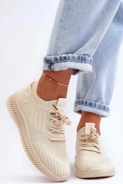 Damskie Boto Damskie Wsuwane Materiałowe Buty Sportowe Beżowe Zauna