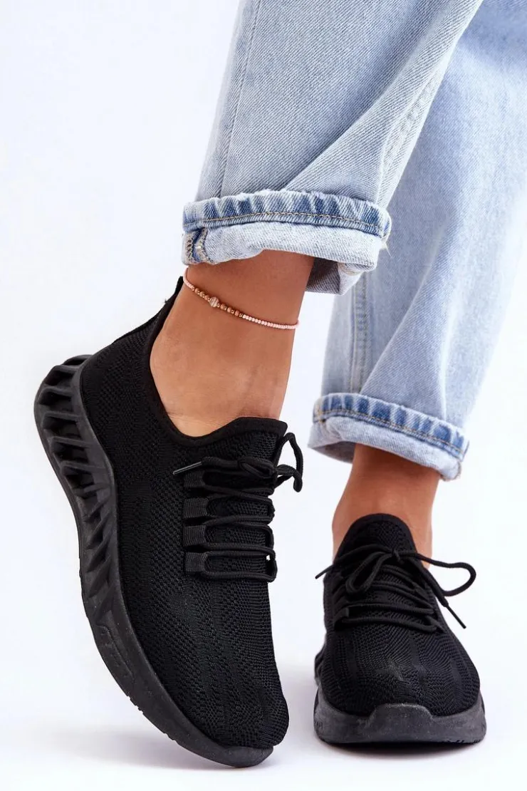 Outlet Boto Damskie Wsuwane Materiałowe Sneakersy Czarne Venett