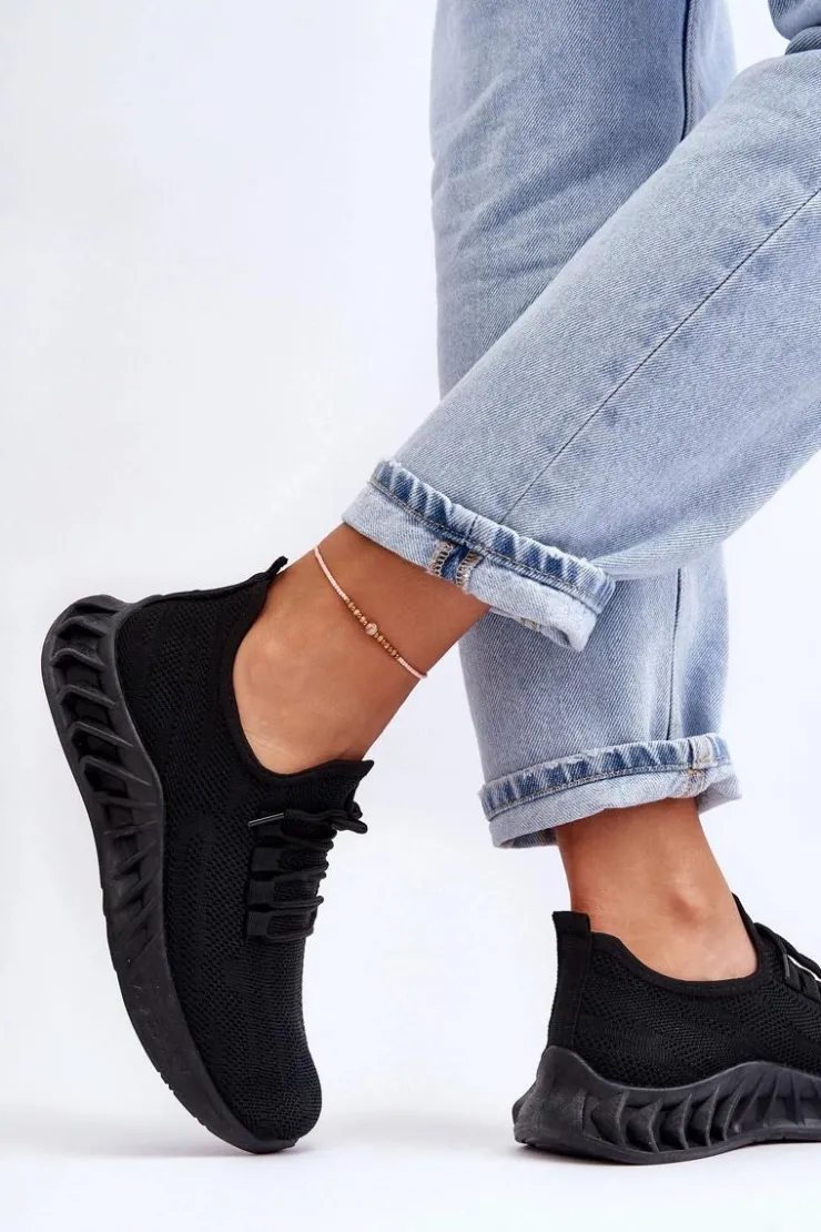 Outlet Boto Damskie Wsuwane Materiałowe Sneakersy Czarne Venett