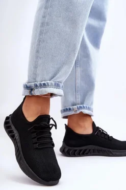 Outlet Boto Damskie Wsuwane Materiałowe Sneakersy Czarne Venett